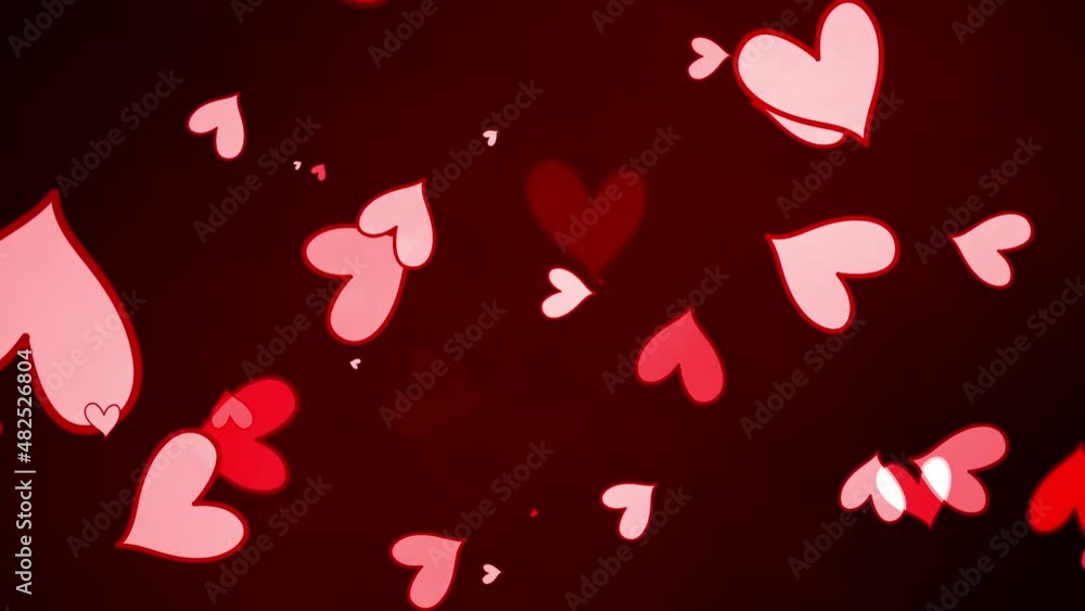 Poster abstract loop flow glowing red heart flashing isolated on dark red cloud background. animation for v