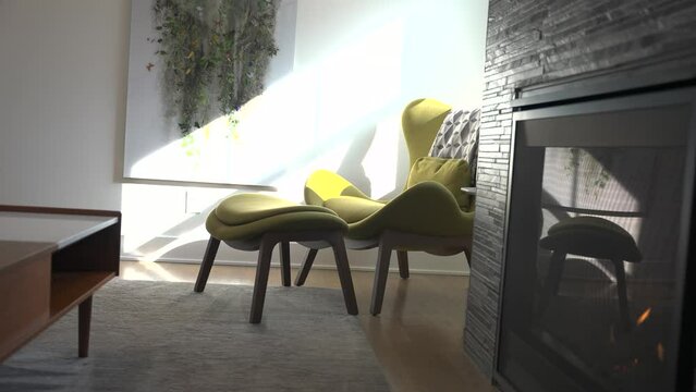 Modern Green Chair in a Living Room with Sun Coming Through the Window