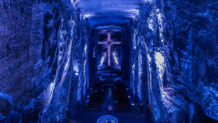 Architectural detail of the Salt Cathedral of Zipaquirá, an underground Roman Catholic church...
