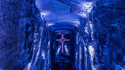 Architectural detail of the Salt Cathedral of Zipaquirá, an underground Roman Catholic church...
