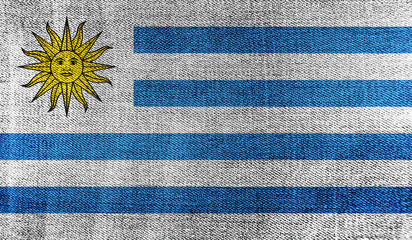 Fototapeta na wymiar Uruguay flag on knitted fabric. 3D-image