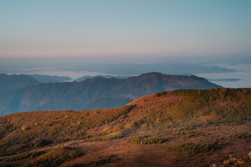 the morning before sunrise on the mountain,early morning blue hour