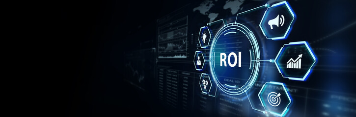 ROI Return on investment financial growth concept. Business, Technology, Internet and network concept.3d illustration