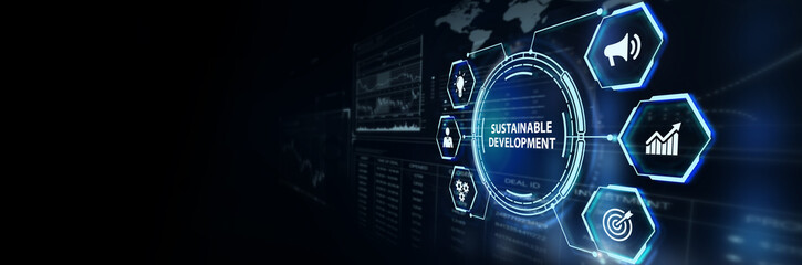 SUSTAINABLE DEVELOPMENT inscription, cloud technology concept. Business, Technology, Internet and network concept.3d illustration