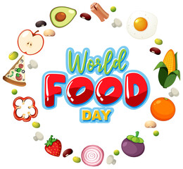World Food Day logo with healthy food ingredients