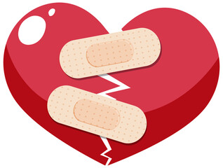 Broken heart with plaster in cartoon style