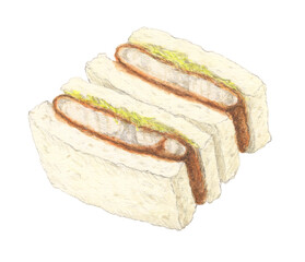 カツサンド　手描きアナログイラスト
