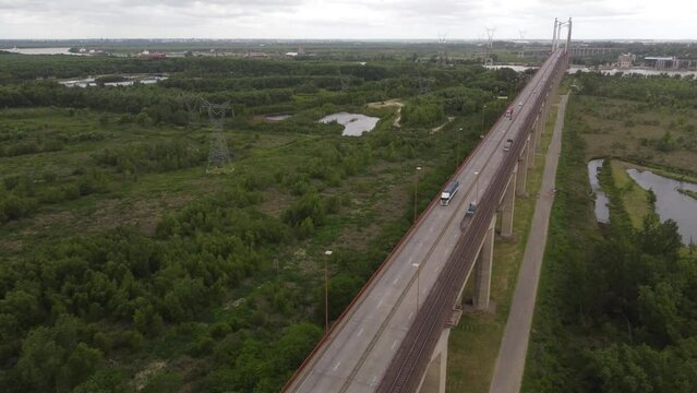 Aerial view of Z&aacute;rate Brazo Largo Bridge, Argentina