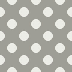 Grey Polka Dot fabric. Retro vector seamless background with white rounds on gray