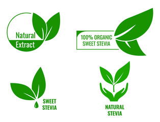 natural extract, 100% organic sweet stevia, natural stevia icon vector illustration  - obrazy, fototapety, plakaty