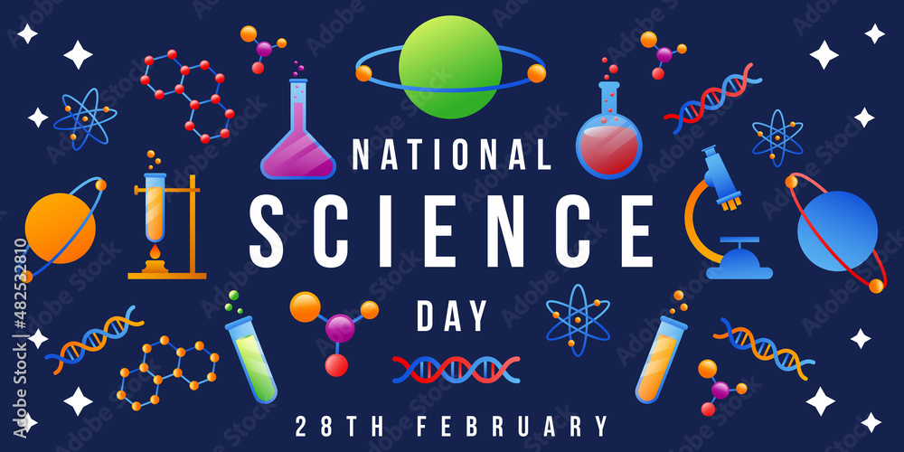 Wall mural gradient national science day illustration background with many science element