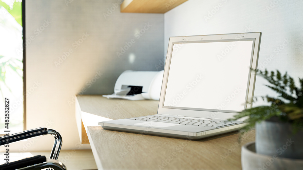 Poster stylish workspace with desktop computer