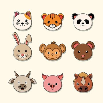 Cute animal head collection vector illustration