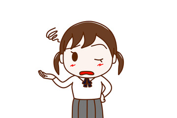 （上半身正面）呆れてがっかりしながら片目を瞑って嫌味を言ってしまう女子学生