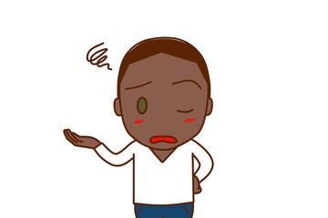 （上半身正面）呆れてがっかりしながら片目を瞑って嫌味を言ってしまうアフリカ系男性