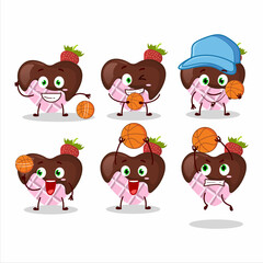 Talented strawberry chocolate love cartoon character as a basketball athlete