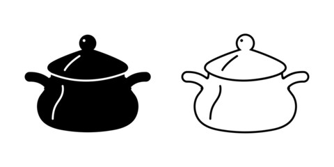 Potty with lid, cooking saucepan icon in the form of a potty, isolated on a white background. Vector illustration