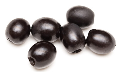 Black olives isolated on a white background.