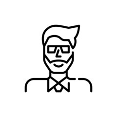 Bearded hipster man wearing a shirt and a tie. Pixel perfect, editable stroke avatar icon