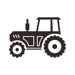 Silhouette of a tractor for agricultural work on the farm and production, the tractor icon is isolated on a white background. Vector graphics