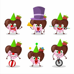Cartoon character of strawberry chocolate love with various circus shows