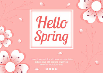 Spring with Blossom Sakura Flowers Brochure Template Flat Illustration Editable of Square Background for Social Media or Greeting Card