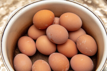Boiled eggs in a saucepan.