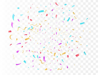 Confetti burst explosion On Transparent Background Color flying ribbons and streamers. Birthday party vector background