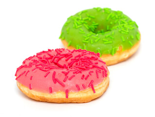 Red and green donut isolated on white background.