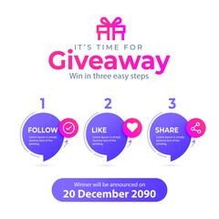 Giveaway banner template. Gift social media. follow like share.