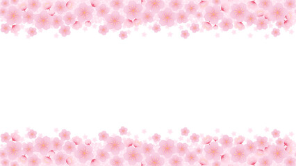 上下に桜模様のフレーム　桜の背景素材16:9　ベクターイラスト