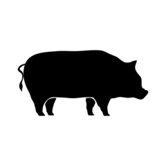 Drawing of a piggy in the form of an icon, a silhouette of a pig in a flat style, isolated on a white background. Vector illustration