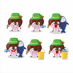 A fisherman strawberry chocolate love cartoon picture catch a big fish