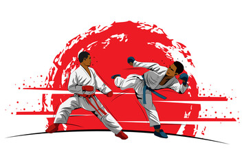 fighting training in Karate. Karate is a martial art originating from Japan. vector illustrator © ipomiarto