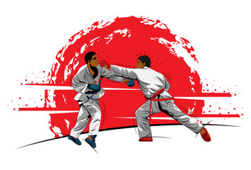 fighting training in Karate. Karate is a martial art originating from Japan. vector illustrator © ipomiarto