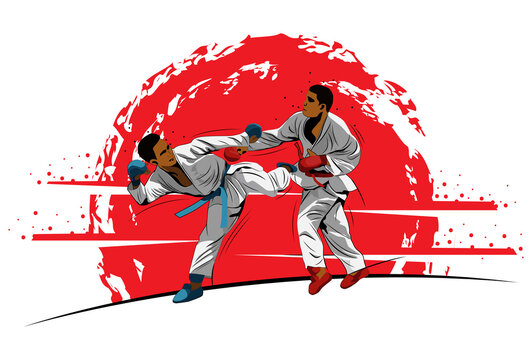 fighting training in Karate. Karate is a martial art originating from Japan. vector illustrator
