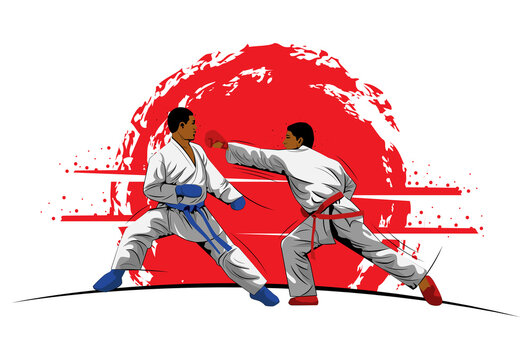 fighting training in Karate. Karate is a martial art originating from Japan. vector illustrator