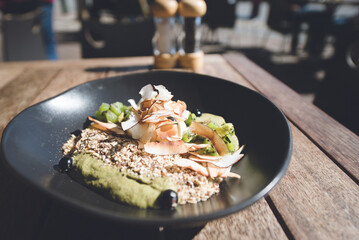 granola with avocado paste