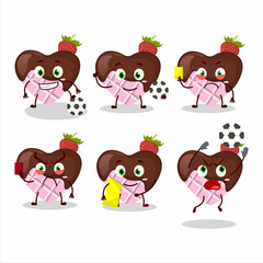 Strawberry chocolate love cartoon character working as a Football referee