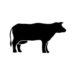 Graphic silhouette of a cow. Black cow icon isolated on white background, farm raising cow, livestock, cattle and dairy products. Vector illustration