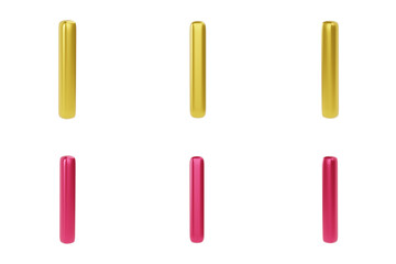 Golden and red Letter I on white background. Uppercase and lowercase. 3d render illustration