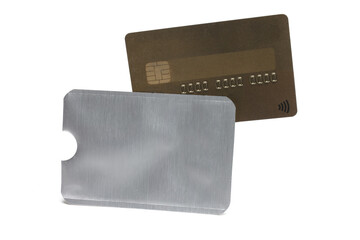 credit card cover RFID chip white background