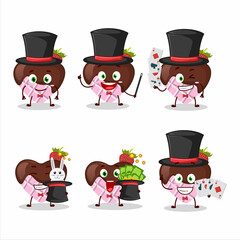 A strawberry chocolate love Magician cartoon character perform on a stage