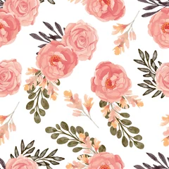 Foto op Canvas Watercolor rose floral seamless pattern arrangement © elsabenaa