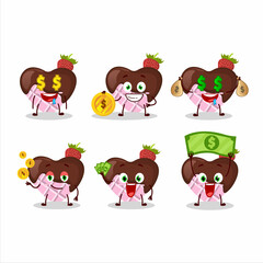 Strawberry chocolate love cartoon character with cute emoticon bring money