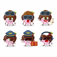 Pilot cartoon mascot strawberry chocolate love with glasses
