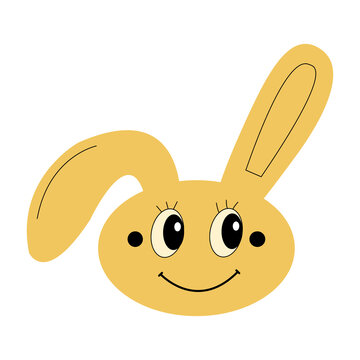 Cute yellow easter bunny smiling for kids party. Happy rabbit head isolated for poster or invitation. Long ears up