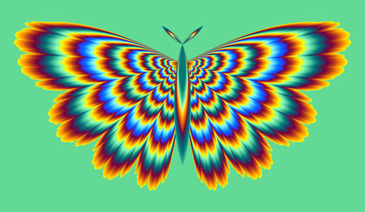 Butterfly with pulsating pattern on wings. Optical illusion of movement.