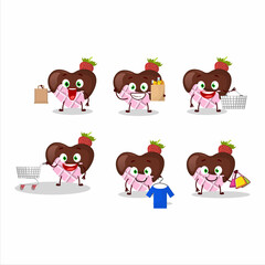 A Rich strawberry chocolate love mascot design style going shopping