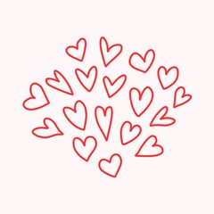 Red heart outline icons set. Vector simple heart shapes